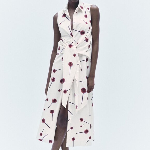 Zara White Dress with Red Floral Print - Picture 1 of 12